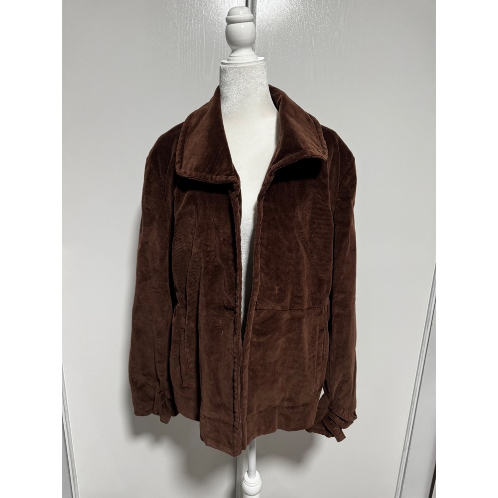 Metrostyle Vintage Brown Corduroy Zip Up Jacket Size 18 Stretch Cotton Blend